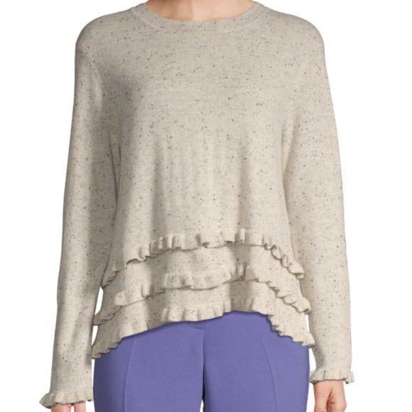 Cinq a Sept Adiella Ruffled Cashmere Knit Sweater Gray (XSmall) - Picture 1 of 8